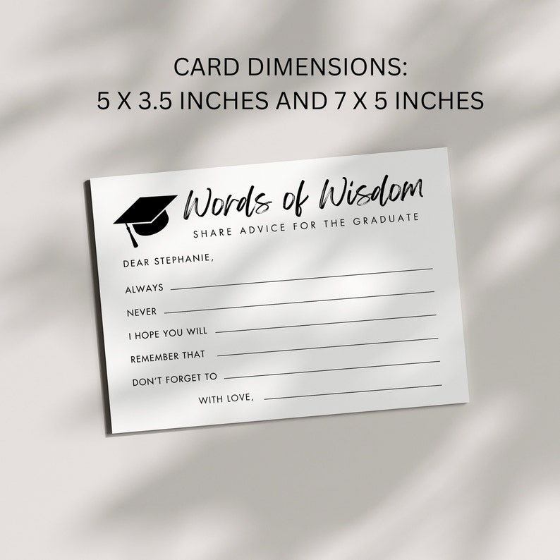 Words of Wisdom Graduation Sign and Cards Editable, Advice for Graduate ...