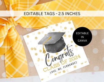 Graduation Class of 2024 Congratulations Gift Tags Editable, Printable Custom Graduation Cap Favor Tags, Congrats Graduate Digital Download