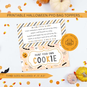 Halloween PYO Cookie Bag Toppers Instructions Printable, Paint Your Own Cookie Downloadable Label, Instant Digital Download PDF File