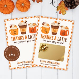 Printable Thanksgiving Coffee Gift Card Holder: Fall Thanks A Latte Editable Template (Instant Digital Download)