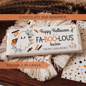 Teacher Halloween Chocolate Bar Wrapper Editable, Faboolous Teacher Customizable Printable Candy Bar Template, Personalized Instant Download