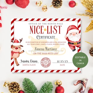 Certificato di Buoni a Buoni da Babbo Natale, Modello Ufficiale Modificabile Stampabile, Ufficio del Polo Nord, Download Digitale Istantaneo di Natale