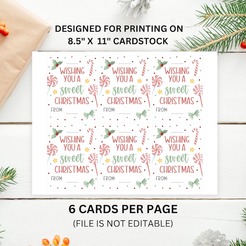 Candy Cane Holder Printable, Christmas Candy Cane Tag Card PDF, Holiday ...
