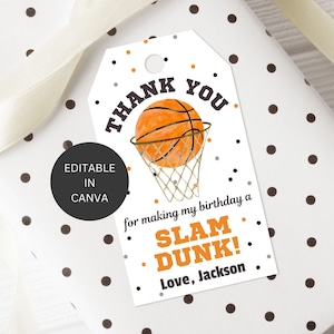 Etiqueta de lembrancinha de festa de basquete editável, etiqueta de agradecimento de aniversário esportiva para meninos para impressão, etiqueta de presente para download para convidados, download digital instantâneo
