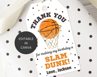 Basketball Party Favor Tag Editable, Printable Boy Sports Birthday Thank You Tag, Guest Downloadable Gift Label, Instant Digital Download