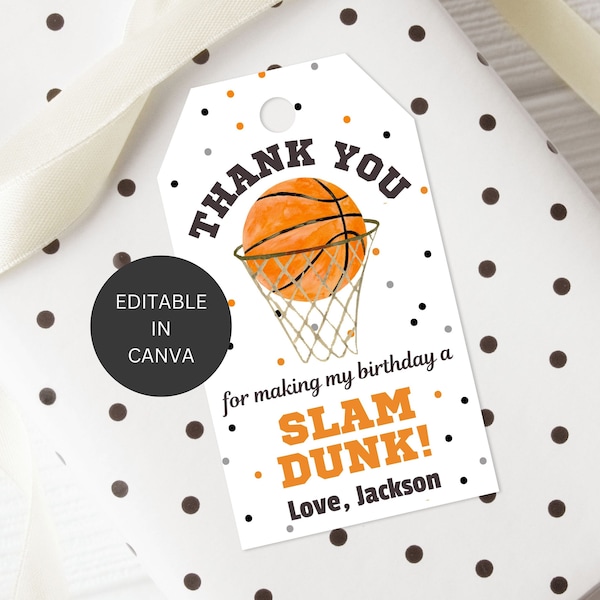 Basketball Party Favor Tag Editable, Printable Boy Sports Birthday Thank You Tag, Guest Downloadable Gift Label, Instant Digital Download