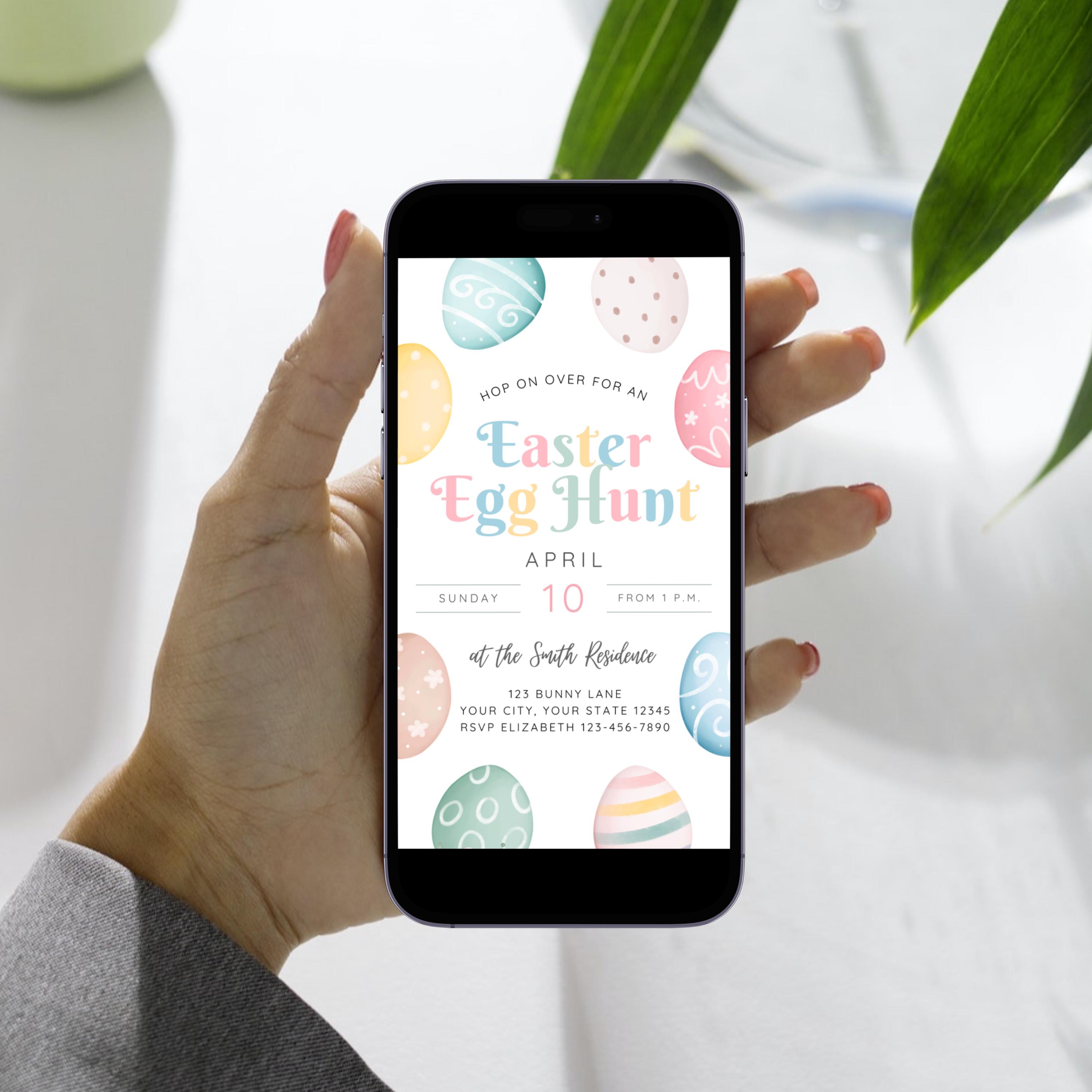 Easter Egg Hunt Digital Invitation, Editable Easter Party Electronic ...