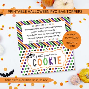 PYO Cookie Bag Toppers Halloween Instructions Printable, Paint Your Own Purple Orange Green Downloadable Label, Instant Digital Download