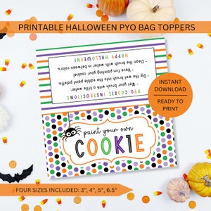 PYO Cookie Bag Toppers Halloween Instructions Printable, Paint Your Own Purple Orange Green Downloadable Label Tag, Instant Digital Download