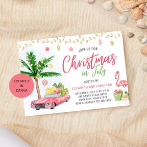 Christmas in July Invitation Party Template Editable, Summer Christmas Invite Printable, Beach Flamingo Instant Digital Download File