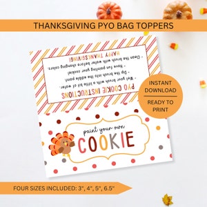 Instruções para impressão de toppers de saco de biscoitos PYO para Ação de Graças, kit de outono para pintar seu próprio peru, etiqueta para download, download digital instantâneo