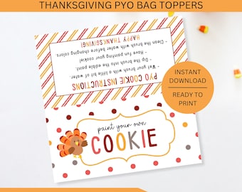 PYO Cookie Bag Toppers Thanksgiving Instructions Printable, Paint Your Own Turkey Fall Kit Label, Downloadable Tag, Instant Digital Download