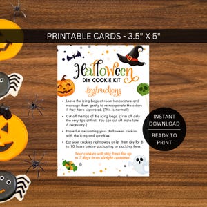Kaart met instructies voor DIY Halloween-koekje afdrukbaar, doe-het-zelf Sugar Cookie Kit Versier downloadbare verpakking, instant digitale download