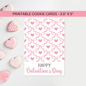 Bow Valentine Coquette Pink Cookie Card Mini Backer Printable, Happy Valentine&#39;s Day Downloadable PDF Packaging Instant Digital Download
