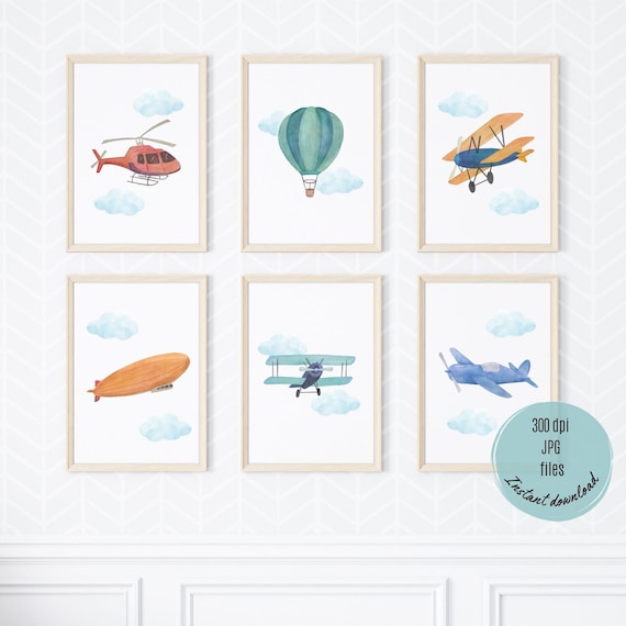 Plane Nursery Prints, Kids Airplane Wall Art, Boys Airplane Decor, Aviation Nursery Decor, Vintage Airplane Nursery Decor, Airplane Theme