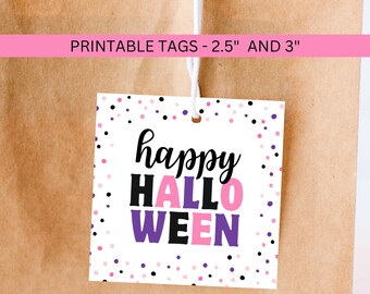 Cookie Tag Halloween afdrukbaar, roze paars downloadbaar cadeau traktatie snoeplabel voor kinderen klasse feestartikelen, instant digitale download