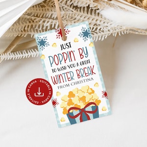Editable Winter Break Popcorn Gift Tag: Teacher/Staff Holiday Appreciation (Digital Download)