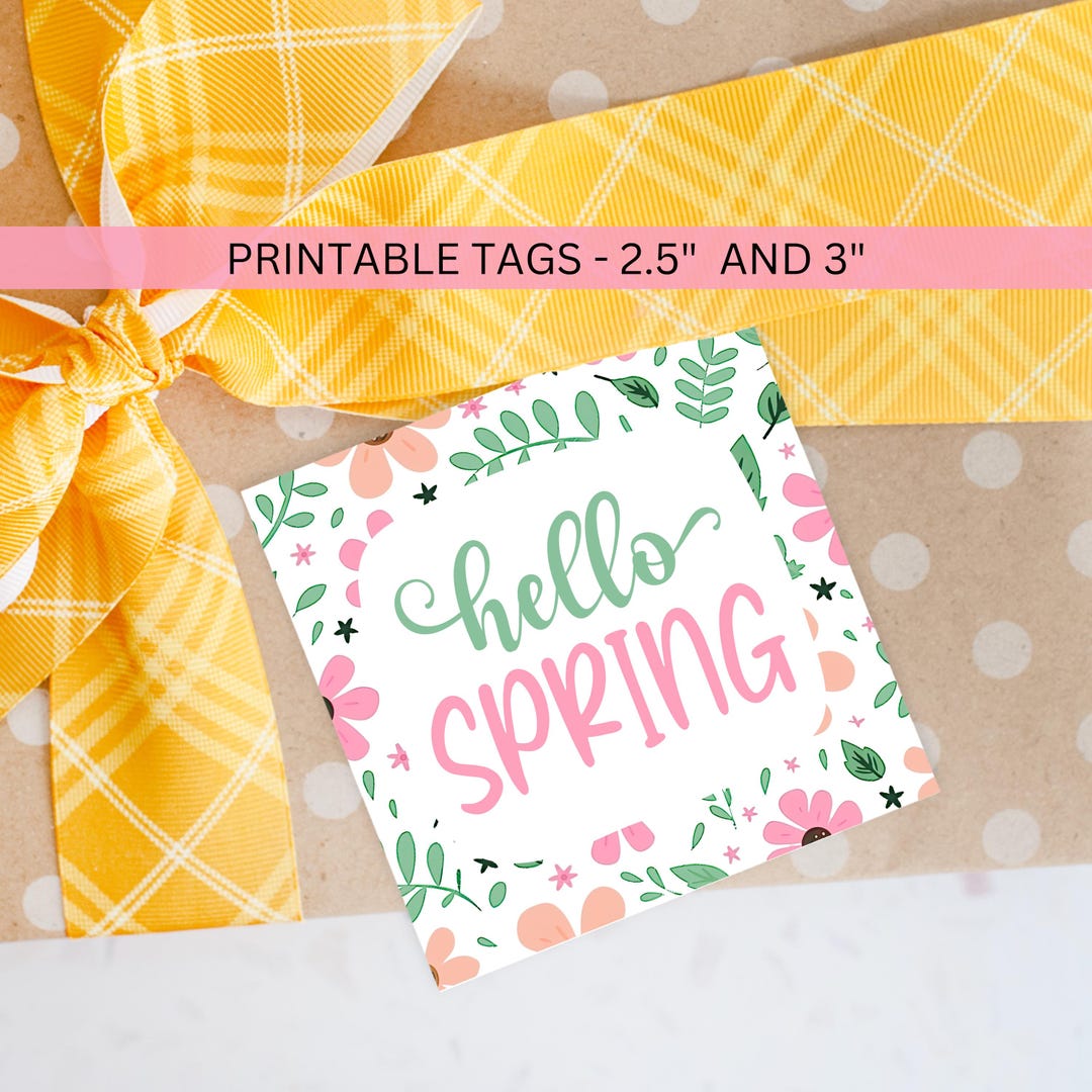 Spring Stickers For Cookies Hello Spring Cookie Tag Printable Floral Cookie Jar Downloadable Treat ...
