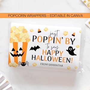 Halloween Popcorn Wrappers Editable Template, Customizable Printable Microwave Poppin&#39; Happy Halloween, Staff Appreciation Digital Download