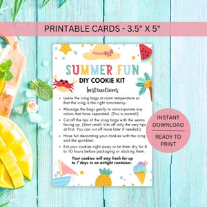 Zomer DIY koekjesdecoratieset Instructies kaart afdrukbaar, doe-het-zelfdecoratie suikerkoekje glazuur verpakking, instant digitale download