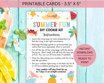 Summer DIY Cookie Decorating Kit Instructions Card Printable, Do It Yourself Decorate Sugar Cookie Icing Packaging, Instant Digital Download