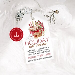 Hot Cocoa Christmas Tag Printable, Editable Hot Chocolate Holiday Gift Tag, Christmas Cocoa Holiday Label, Instant Download Template File