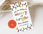 Merry and Bright Christmas Gift Tag Editable Template, Christmas Printable Label, Custom Winter Holiday Personalized File Instant Download