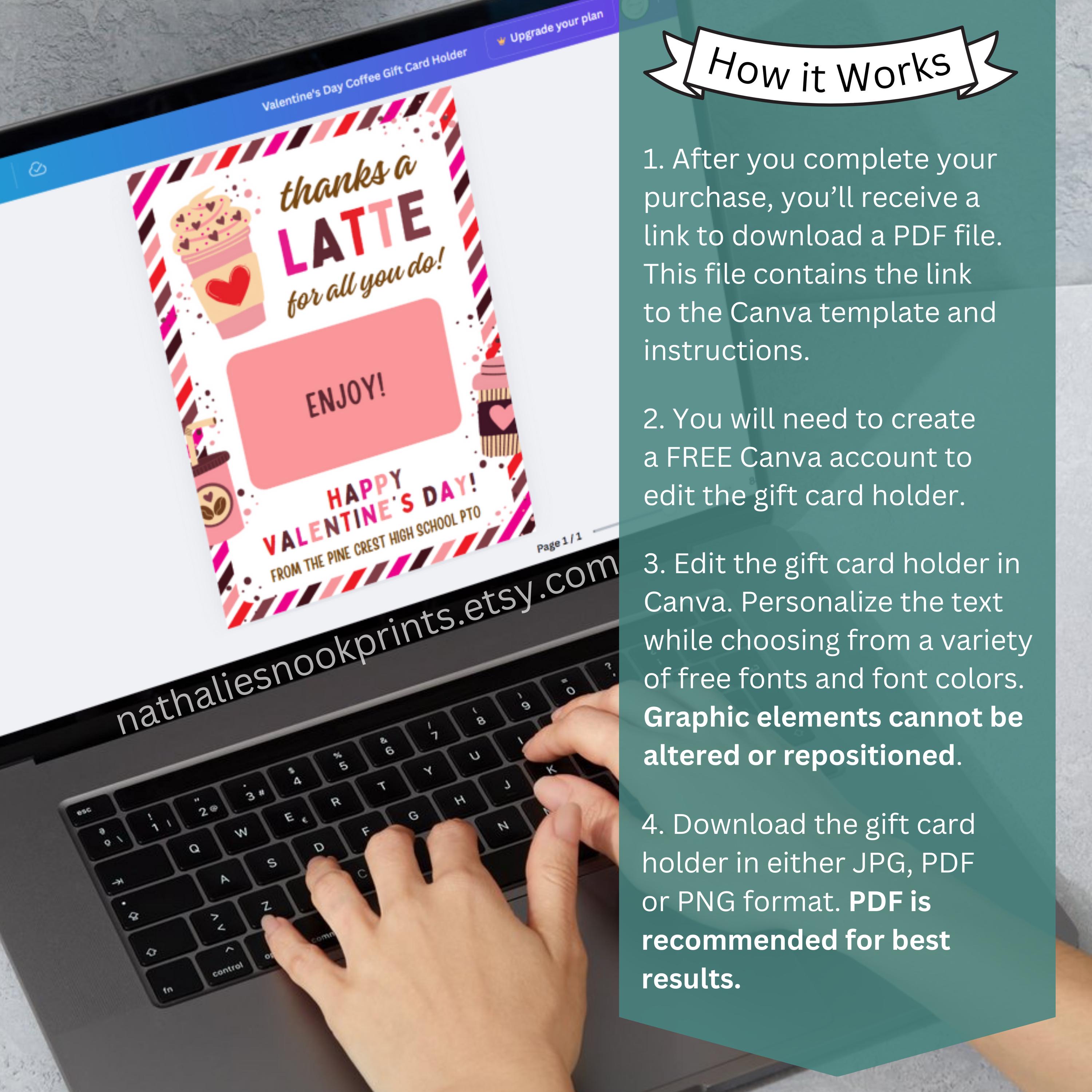 Printable Thanks a Latte Valentine's Day Coffee Gift Card Holder ...