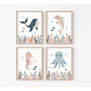 Boho Ocean Nursery, Sea Themed Nursery Decor,  Under the Sea Nursery Decor, Girl Under The Sea Nursery, Sea Creatures Nursery Art Printable