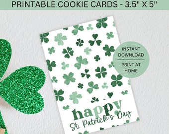 St. Patrick's Day Cookie Card Printable, Green St. Paddy's Shamrock Mini Backers for Small Business, St. Patty's Instant Digital Download