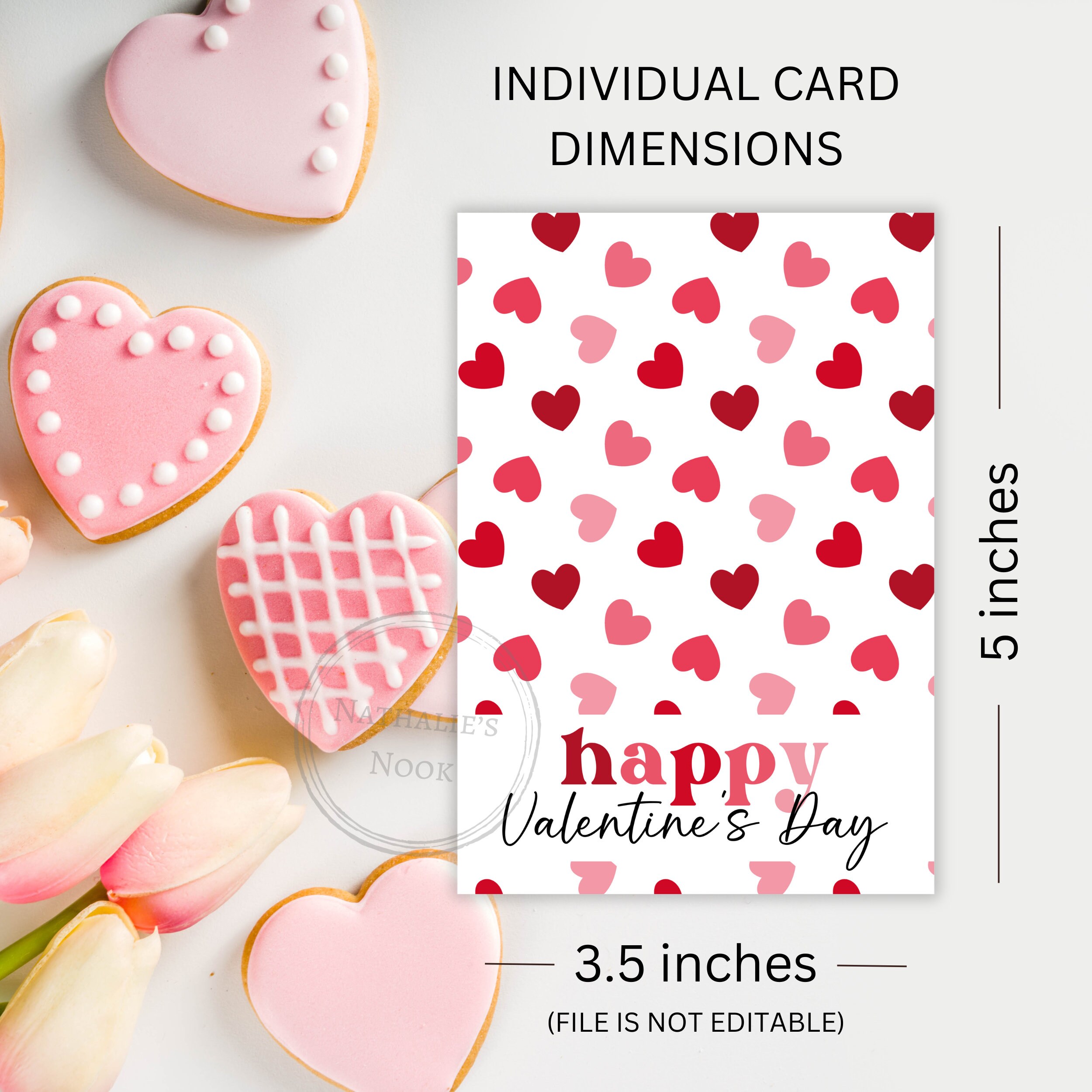 Valentines Cookie Card Mini Backer Printable, Downloadable Pink