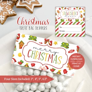 Frohe Weihnachten Tasche Toppers druckbare, Klasse Geschenk Urlaub Cookie behandelt Candy Toppers, Weihnachten Goodie Bag Party Favor sofort digitaler Download