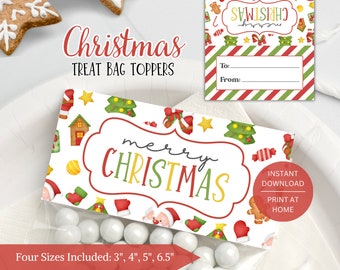 Printable Merry Christmas Treat Bag Toppers: Holiday Cookie Candy Treat Packaging (Instant Digital Download)