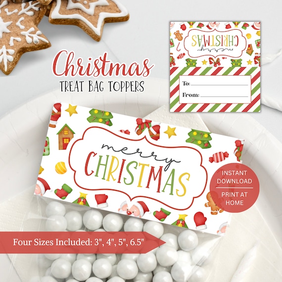 Printable Merry Christmas Treat Bag Toppers: Holiday Cookie Candy Treat Packaging (Instant Digital Download)