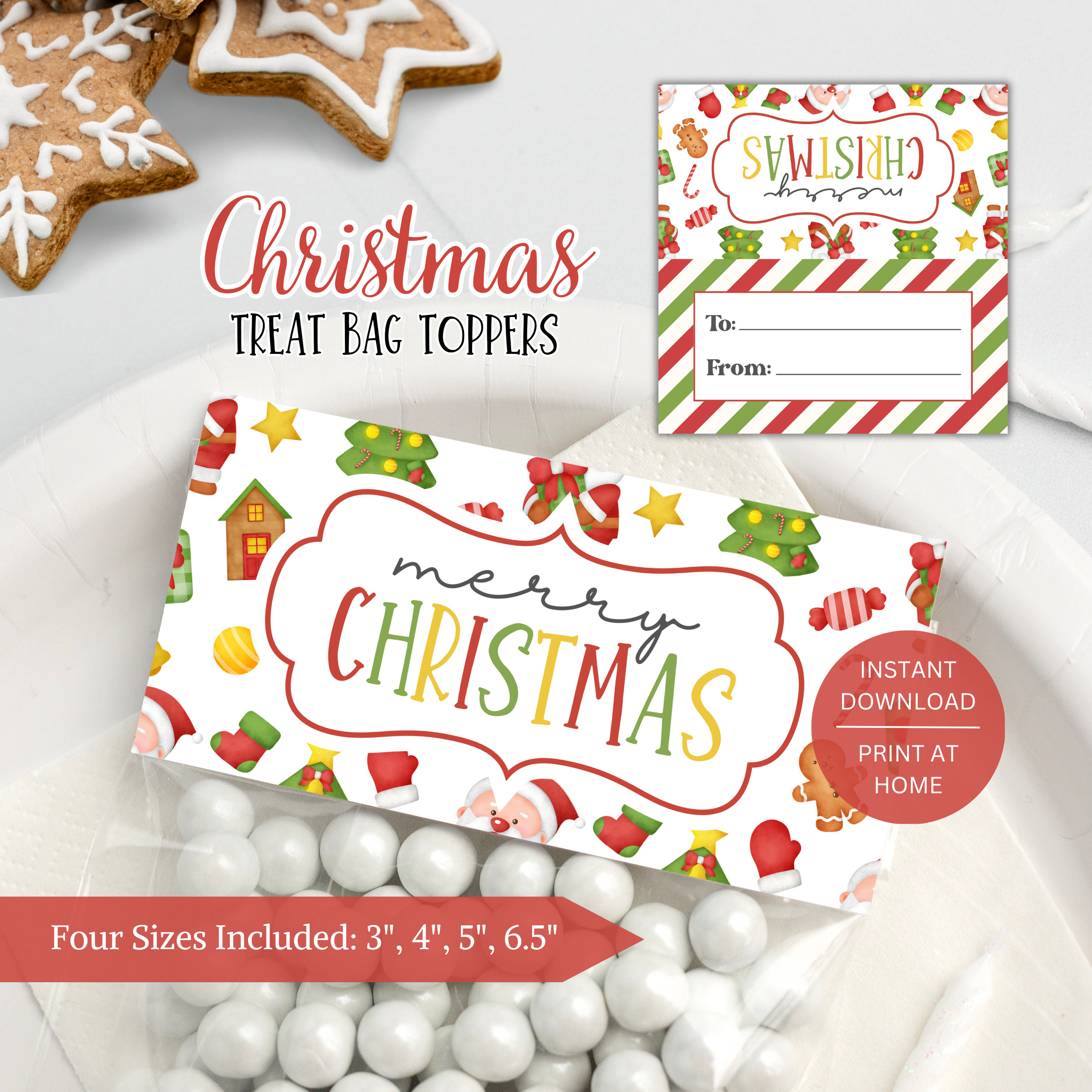 printable merry christmas treat bag toppers: holiday cookie candy