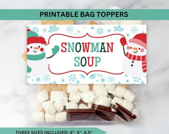 Poema imprimible para decorar una bolsa de sopa de muñeco de nieve, etiqueta para golosina de chocolate caliente navideño, regalo para niños en las fiestas, descarga digital instantánea de invierno