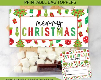 Merry Christmas Bag Toppers Printable, Holiday Cookie Treats Candy Class Gift, Kids Goodie Xmas Smores Party Favor, Instant Digital Download
