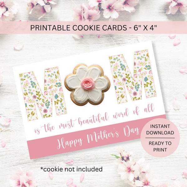 Mothers Day Cookie Card Box Backer Printable, Happy Mother's Day Downloadable Horizontal Floral Treat Packaging, Instant Digital Download