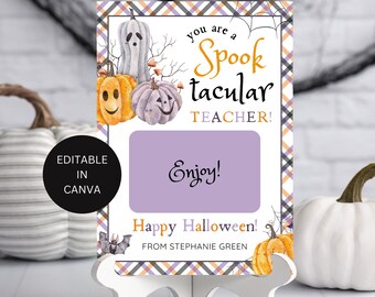 Halloween Gift Card Holder Spooktacular Teacher Editable, School Staff Employee Appreciation Gift Card Printable, Instant Download Template