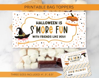 Halloween S'mores Treat Bag Toppers: Printable Smores School Class Gifts (Instant Digital Download PDF)