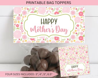Mother's Day Bag Toppers: Pink Floral Mothers Day Cookie Printable (Instant Digital Download)