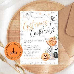 Costumes and Cocktails Adult Halloween Party Invitation Editable, Printable Halloween Invite Template File, Instant Digital Download