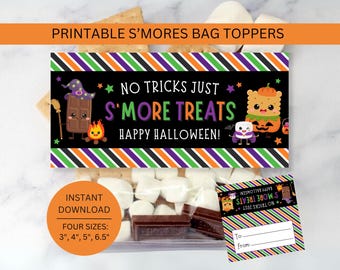 Smore Halloween Bag Toppers Printable, S'more Bag Topper Trick Or Treat Class Gift, Kid Party Favor Instant Digital Download PDF File