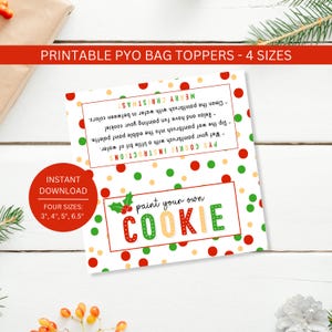 Kerst PYO Koekjestastoppers Instructies Afdrukbaar, verf je eigen kit rood groen goud vakantielabellabel, directe digitale download