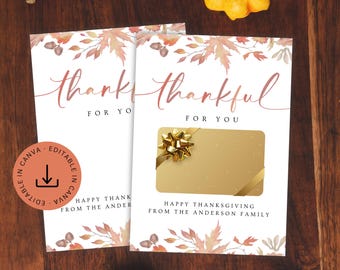 Printable Thanksgiving Gift Card Holder: Fall Thank You Friend Neighbor Coworker Appreciation Editable Template (Instant Digital Download)