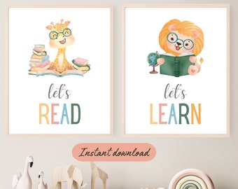 Letrero de lectura para aula, letrero de lectura para sala de juegos, decoración de regreso a clases, decoración de educación en el hogar, imprimible, decoración de rincón de lectura para niños, impresión artística de lectura para niños