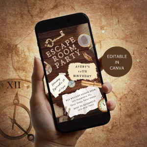 Invito digitale per compleanno Escape Room, Evite Escape Room, invito modificabile per festa per bambini e adolescenti, modello di download digitale istantaneo
