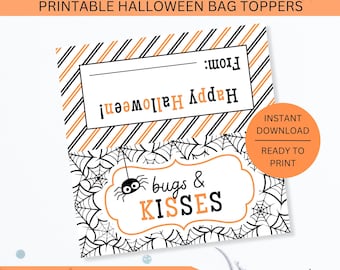 Bugs and Kisses Halloween Bag Toppers Printable, Bugs & Kisses Kids Candy Chocolate Class Gift Label Tag, Instant Digital Download PDF File