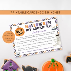 Carte d'instructions bricolage Halloween cookie imprimable, biscuit au sucre à faire soi-même décorer emballage téléchargeable, téléchargement numérique instantané