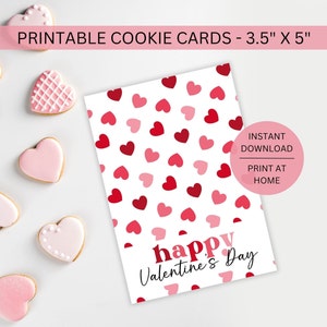 Valentinstag Cookie Karte Mini Backer druckbare, herunterladbare rosa rote Herzen Happy Valentinstag Klasse Kinder behandelt, sofortiger digitaler Download